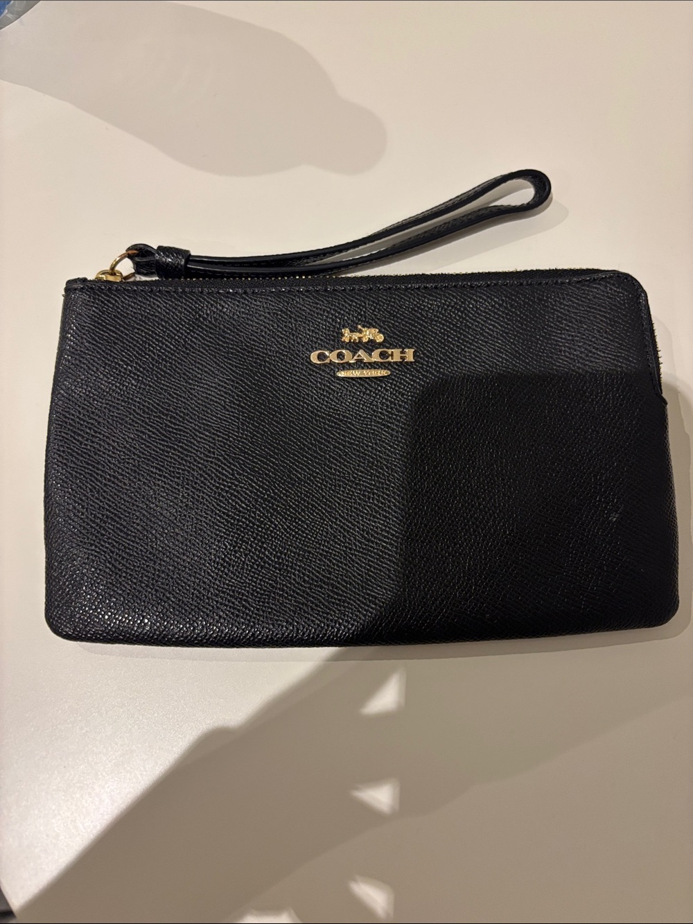 Coach Black Leather Wristlet with Gold Hardware